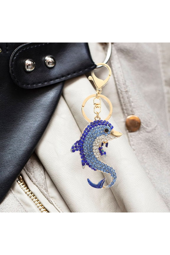 Hemoton 2pcs Cute Crystal Keychain Ocean Animal Keyring Rhinestone Dolphin Key Pendant Sea Animal Keyring Ornaments for Handbag Car Keys Accessories