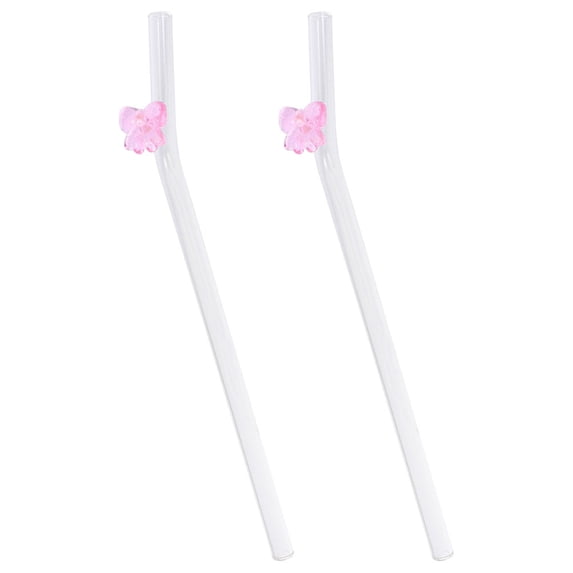 Hemoton 2pcs Decorative Butterfly Bow Straws Reusable Glass Drinking Tools For Juice Unique Drink Straws For Party Easy To Clean Glass Utensils