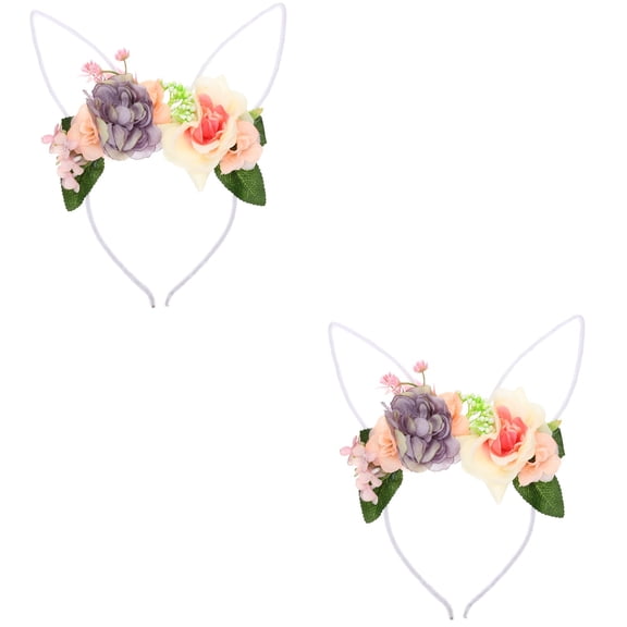 Hemoton 2pcs Easter Headband Rabbit Ears Hairband Decorative Flower Head Band Party Supply