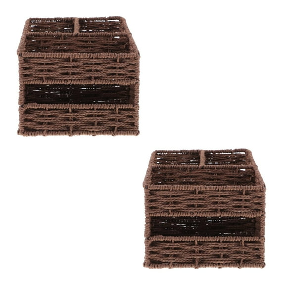 COOPHYA Simple Coffee Paper Rope Organizer Container for Room Desktop