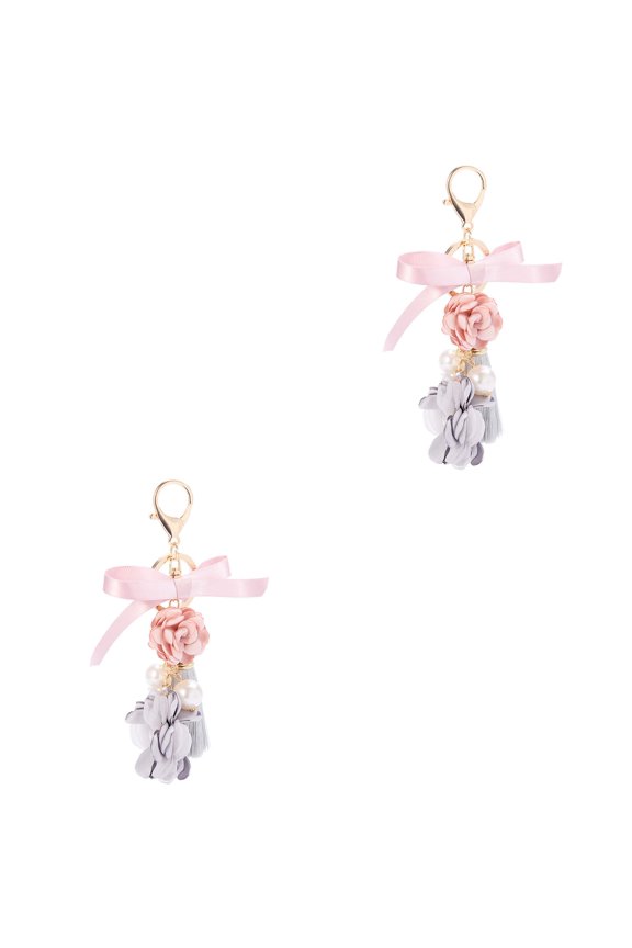 Hytrove Pink Rose Flowers Keychain Fashion Style Women Handbag Accessory 2Set