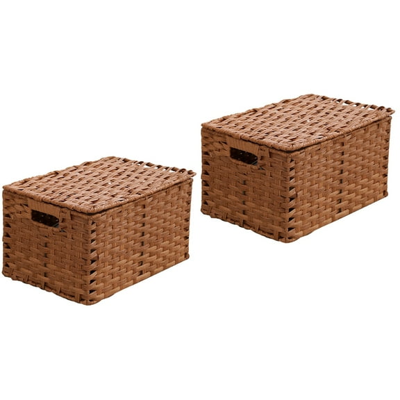 Hemoton 2pcs Hollow Handle Basket Desktop Large Capacity Imitation Rattan Woven Basket Sundries Container With Lid