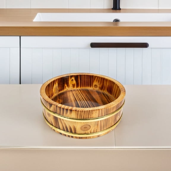 Hemoton 2pcs Japanese Wooden Sushi Rice Buckets for Outdoor Camping Traditional Sushi Rice Mixing Tub Kitchen Storage Container for Kitchen