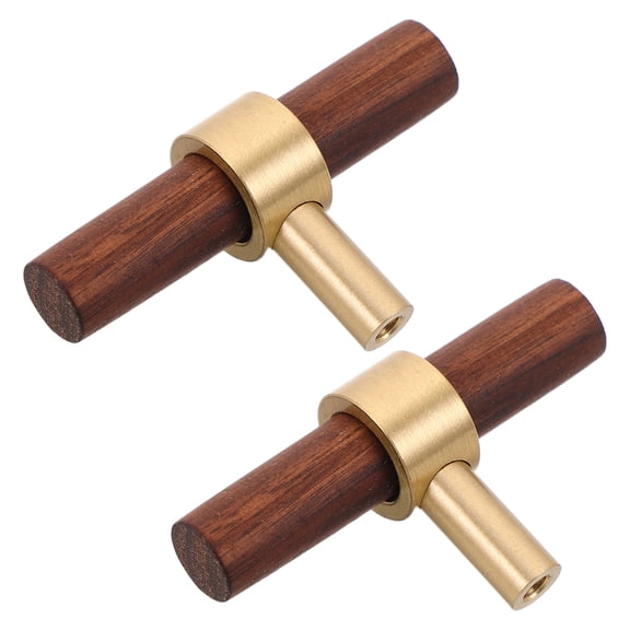 COOPHYA Set of 2 Modern Dark Brown Wood and Zinc Alloy Cabinet Handles for Kitchen and Wardrobe Drawers