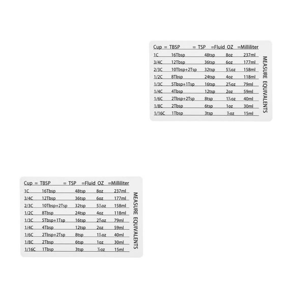 Hemoton 2pcs Measure Equivalents Conversion Chart Kitchen Conversion Chart Magnet for Refrigerator