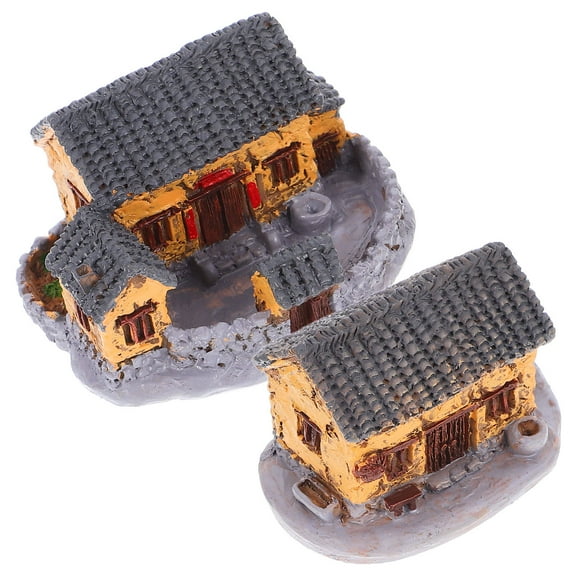 Hemoton 2pcs Miniature Village Houses For Garden Scene Resin Cottage Decorations Micro Landscape Ornaments For Flowerpot Decoration Small House For Crafts Fairy Houses