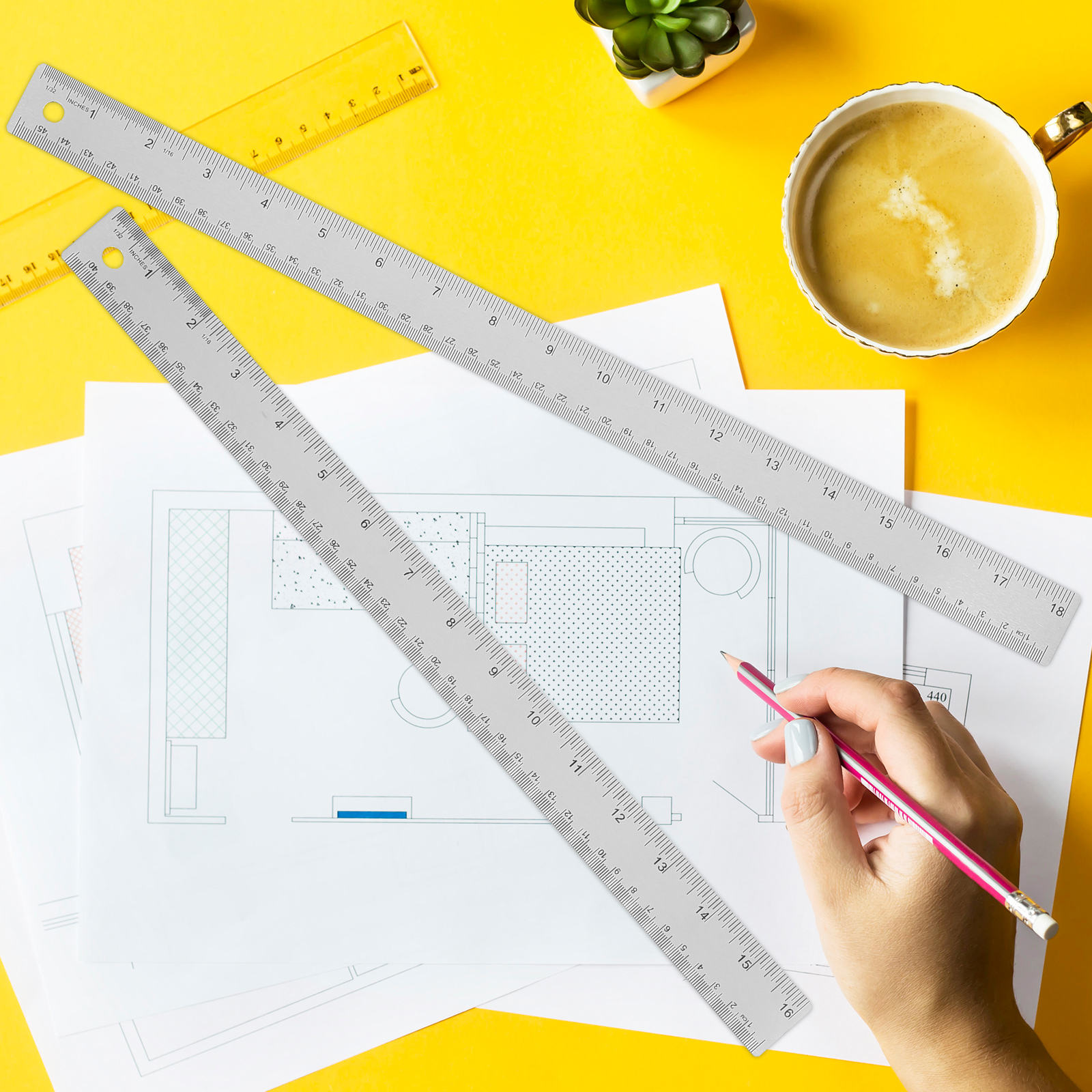 Hemoton 2pcs Office Must Have Engineer Ruler Construction Site Steel ...