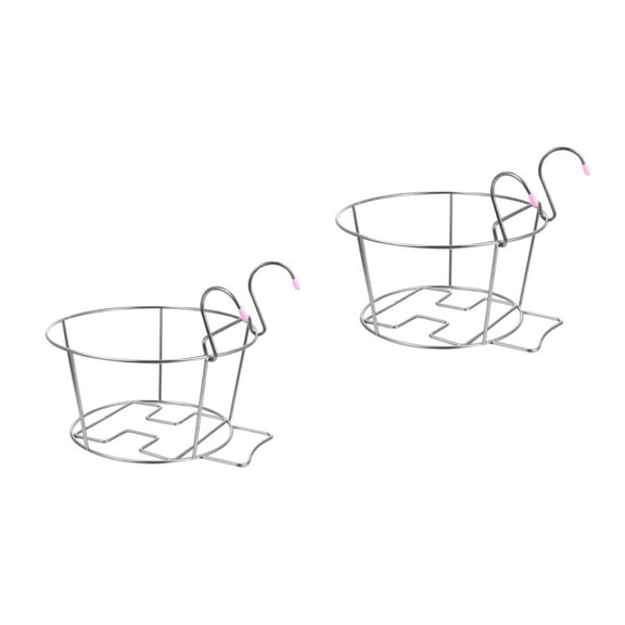 Hemoton 2pcs Railing Hanging Flower Pot Rack Metal Fence Planter Holder for Balcony Garden