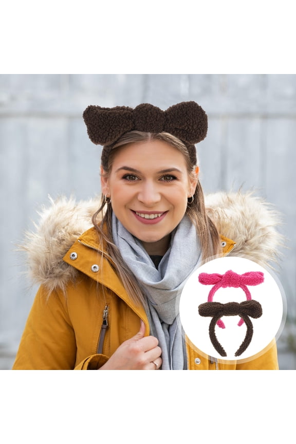 Brown Bow Headband For Washing Face 2Pcs 7.86X6.88X1.77in