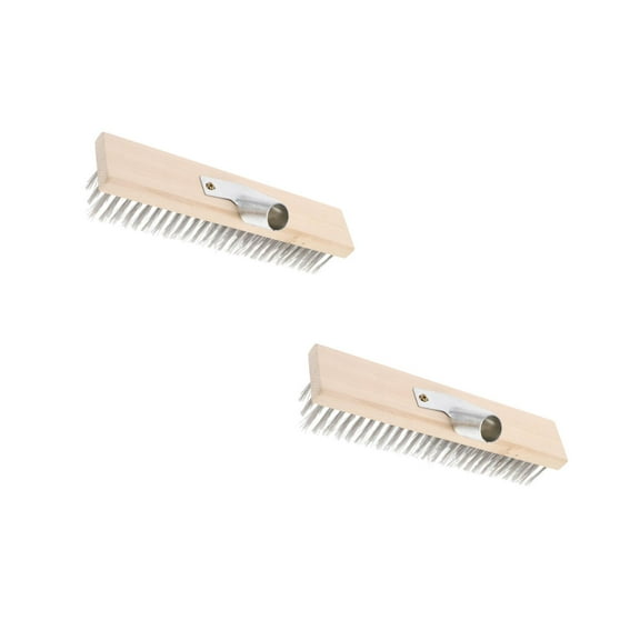 Hemoton 2-Pack Stainless Steel Bristle Deck Brushes with Handles for Cleaning Bathroom Tiles, Kitchen Floors, Swimming Pools, and Grout