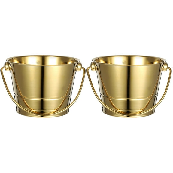 Hemoton 2pcs  Stainless Steel Wine Bottle Cooling Bucket Ice Cubes Bucket Container Handheld Metal Small Bucket