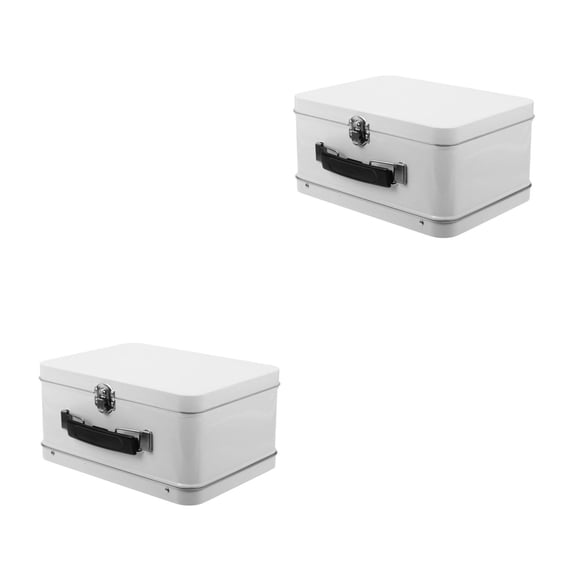 Hemoton 2pcs Tin Box with Lid Small Candy Box Party Favors Suitcase Present Box with Handle for Travel Themed Wedding Decorations