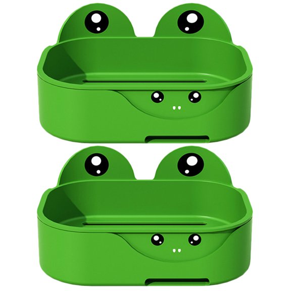 Hemoton 2pcs Wall Mounted Soap Holder Cartoon Frog Draining Soap Dish Sponge Holder Tray Rack