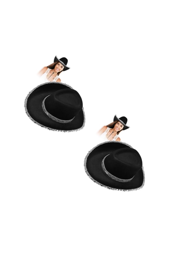 Raindrops 2pcs Western Hat for Party Cowgirl Hat Sparkling Costume Hat Dressy Prom Outdoor Cow Boy Headwear