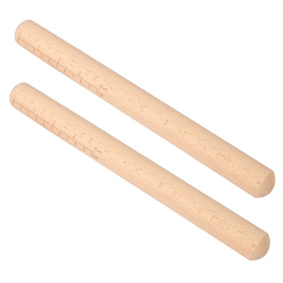Hemoton 2pcs Wooden Rolling Pin with Scale Dumpling Wrapper Roller Round Head Dough Rolling Stick (30cm)