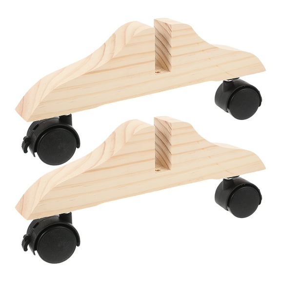 HEMOTON Beige Wooden Room Divider Wheels with Movable Design for Furniture 2pcs Stable Support Base