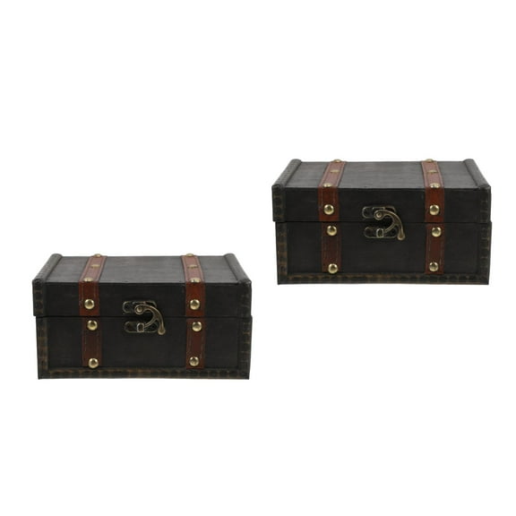 Hemoton 2pcs Wooden Storage Box With Lid Rectangular Small Decorative Wood Treasure Chest Vintage Suitcase Case For Keepsakes Pirate Chest Classroom