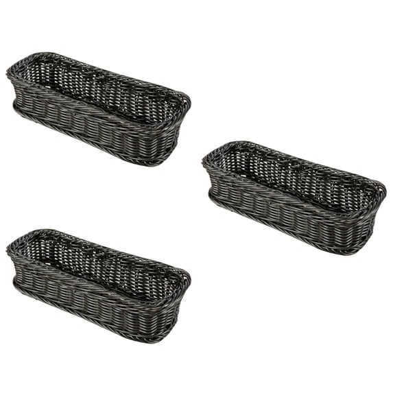 Hemoton 3 pcs Woven Plate Basket Rectangular Imitation Rattan Basket Multi-functional Basket for Kitchen Home (Dark Grey, 28x11x7cm)