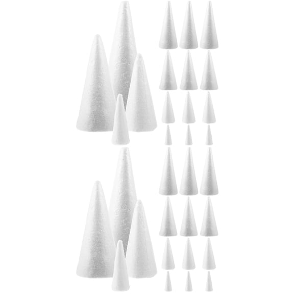 EXHUMKY White Foam Craft Cones, 32 Pieces - Ideal for School Projects, Party Decorations, Crafts and Activities