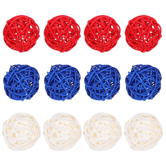Hemoton 36 PCS  4th of July Wicker Balls Decorative Red Blue White Rattan Balls Table Decor