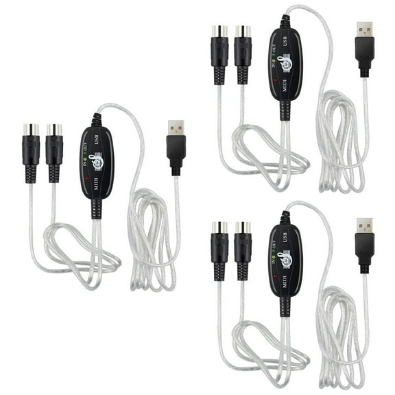 Hemoton 3pcs 180x2cm MIDI Cable to USB MIDI Cable Music Editing Cord Keyboard Connection Cable