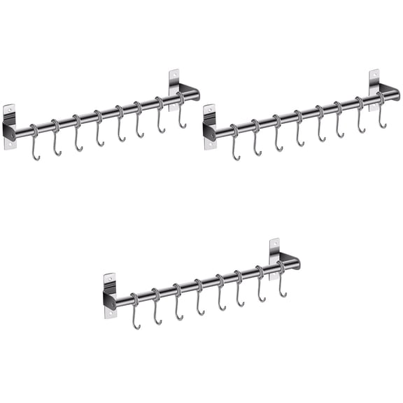 Hemoton 3pcs 50cm Kitchen No-punch Hook Multifunctional Wardrobe Hanging Rack Stainless Steel Wall Hanger for Home Kitchen Bathroom (Silver)