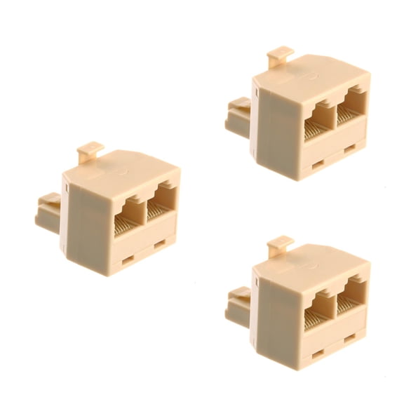 SOPOTUTU Rj45 8-Pin 1 Male to 2 Female Ethernet Network Cable Coupler Beige 3Pcs