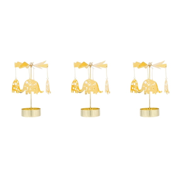 Hemoton 3pcs Decorative Tealight Candle Holder Desktop Elegant Rotating Candle Holder Metal Elephant Elements Carousel Tealight Candle Stand