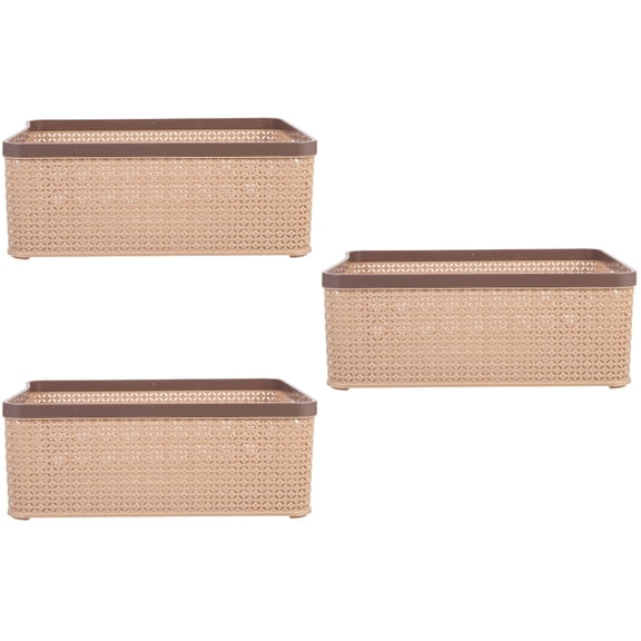 Hemoton 3pcs Small Weave Plastic Storage Bin Large Capacity Desktop Basket Container
