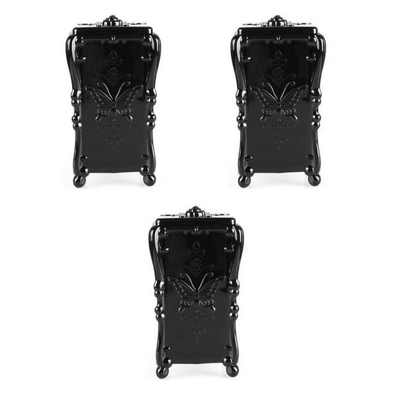 Hemoton 3pcs Vintage Style Pattern Acrylic Makeup Cotton Pads Holder Case Storage Box Cosmetic Organizer with Cover (Black)