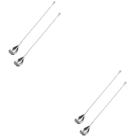 Hemoton 4 PCS Stainless Steel Spoons Mixing Spoons Long Handle Stirring Spoons for Bar Home Cocktail (Silver)