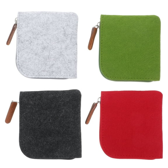 Hemoton 4 Pcs Flet Coin Purse Simple Mini Wallet Kids Girls Coin Bag Smooth Zipper Storage Pouch (Red Light Grey Green Dark Grey)