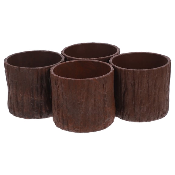 RENACLIPY 4Pcs Imitation Wooden Flower Pots Plastic Tree Stump Planters for Indoor Garden Plants