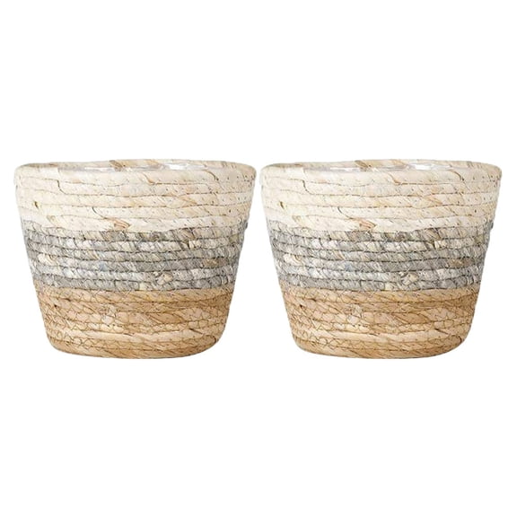 Hemoton 4 Pcs  Straw Woven Flowerpots Home Storage Baskets Decorative Flower Baskets