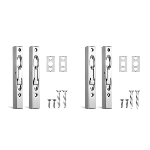 Hemoton 4 Sets Stainless Steel Flush Bolt Locks for Double Doors, Hidden Door Bolts, French Door Slide Bolt Latch Security Hardware