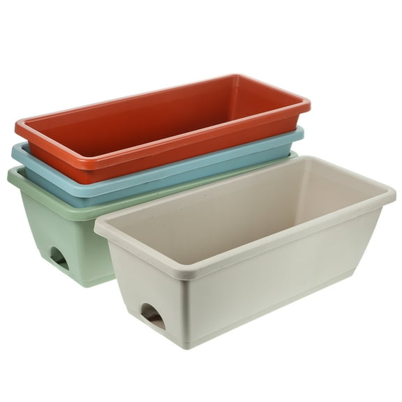 HEMOTON 4 Sets Light Green Resin Plant Pot For Living Room And Courtyard Ventilation Support 16.93X7.09X5.32In