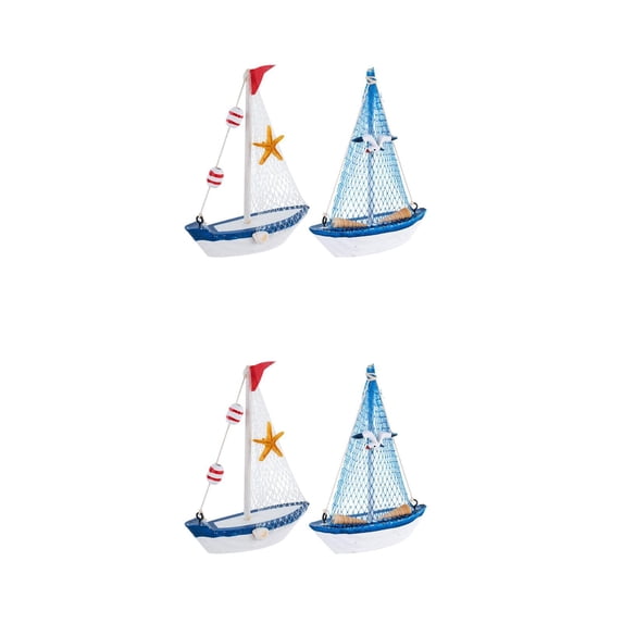 Hemoton 4 pcs Wooden Sailboat Decor Unique Nautical Ornaments Beach Ocean Theme Party Sailing Boat Ornament Mediterranean Themed Sailboat Decor