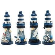 Hemoton 4Pcs Mediterranean Style Wooden Lighthouse Ornaments Exquisite Unique Ocean Lighthouse Statues Home Furnishing Decoration (Styling Sailboat Seabird Fish Rudder 1 Each)