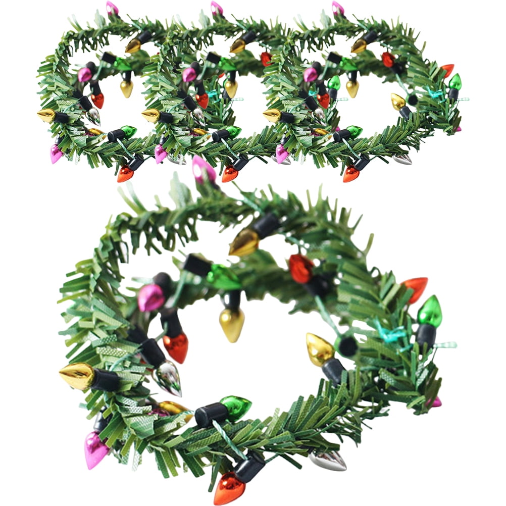 Hemoton 4Pcs Mini Christmas Garland with Lights Mini House Wreath Ornaments Mini String Lights