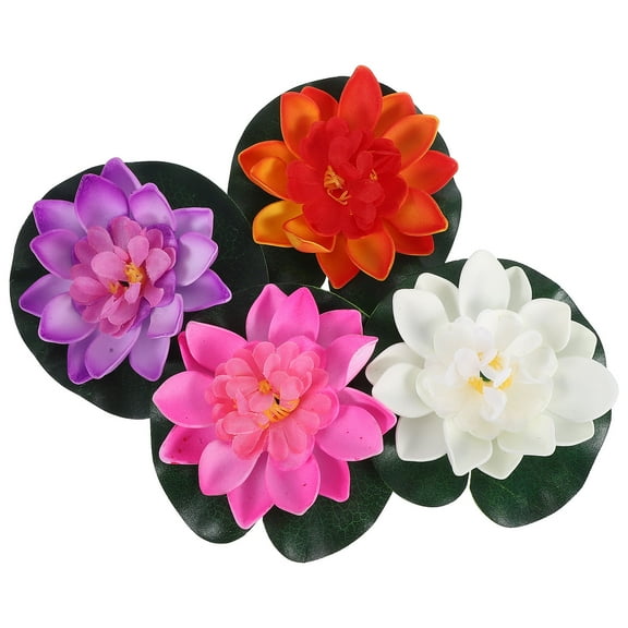 Hemoton 4pcs Artificial Lotus Floating Flowers for Pool and Aquarium Realistic EVA for Garden Pond Wedding Party Home Decor Fake Water Lilies for Indoor and Outdoor Use