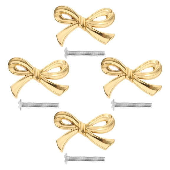 Hemoton 4-Pack Vintage Bow Shape Brass Cabinet Knobs Decorative Drawer Pulls Handles for Home Office Furniture Hardware, Golden Finish