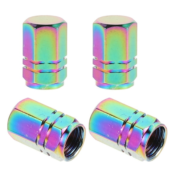 Hemoton 4-Pack Colorful Aluminum Tire Valve Stem Caps, Hexagon Shape, Universal Fit for Cars, SUVs, Bikes, Motorcycles, and Trucks