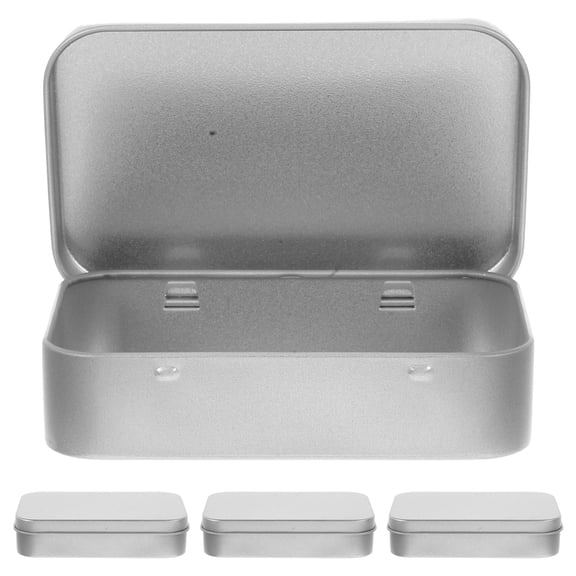 Hemoton 4pcs Metal Rectangular Hinged Tin Empty Small Tin Box Candy Treats Box With Lid For Beads Jewelry Nail Art Painting Supplies