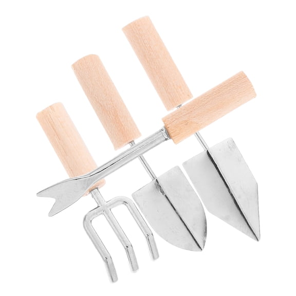 Hemoton 4pcs Miniature Zen Garden Rakes Mini Zen Garden Tools Miniature Grass Rake Shovels Farm Tools with Wood Handle for Fairy Garden Dollhouse Accessories