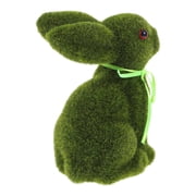 Hemoton 4pcs Moss Covered Bunny Furry Flocked Bunny Standing Rabbit Figurine Sculpture Party Favors Gifts Green