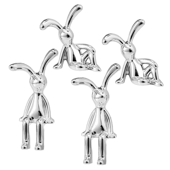 RENACLIPY Plated Silver Plastic Sitting Bunny Figurine for DIY Home Decor 4Pcs