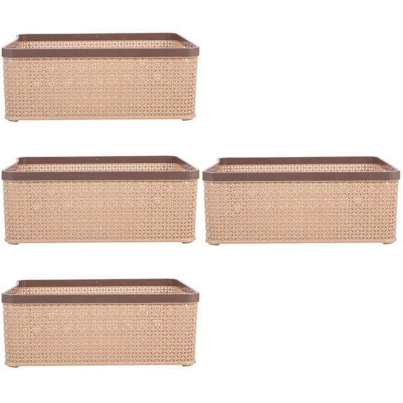 Hemoton 4pcs Small Weave Plastic Storage Bin Large Capacity Desktop Basket Container