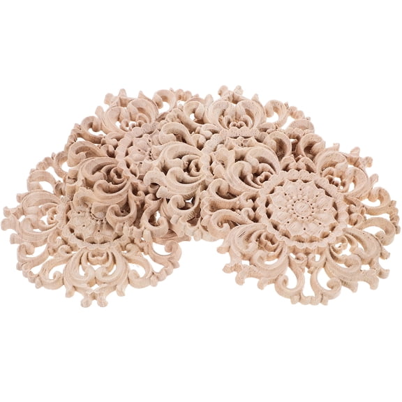 Hemoton 4pcs Wood Appliques Unpainted Wooden Carved Carvings Onlays for Door Bed Cabinet