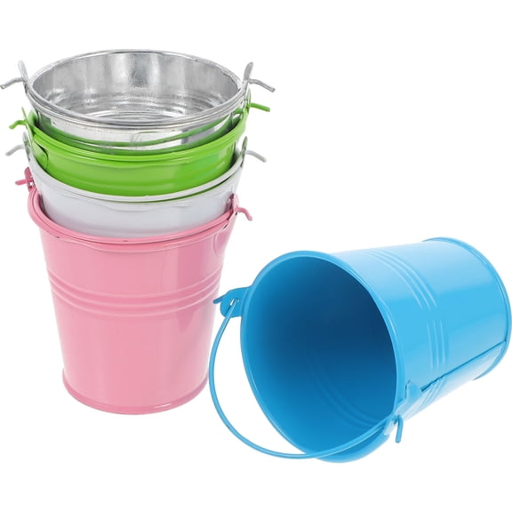 Hemoton Set of 5 Large Galvanized Metal Flower Pots in Macaron Colors, Mini Buckets for Indoor and Outdoor Gardening