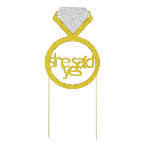 Hemoton 5 Pcs She Said Yes Cake Toppers Beautiful Cake Decoration 5pcs Golden